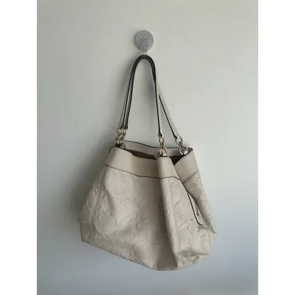 Coach Lexy Embossed Cream Leather Shoulder Bag - Picture 4 of 10